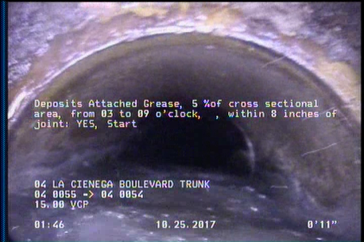 Deposits Attached Grease, 5 %of cross sectional area, from 03 to 09 o'clock, , within 8 inches of joint: YES, Start