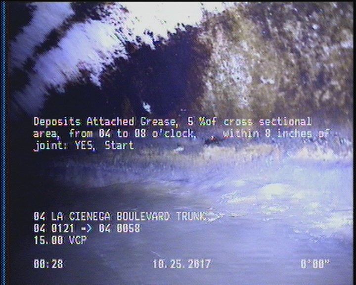 Deposits Attached Grease, 5 %of cross sectional area, from 04 to 08 o'clock, , within 8 inches of joint: YES, Start