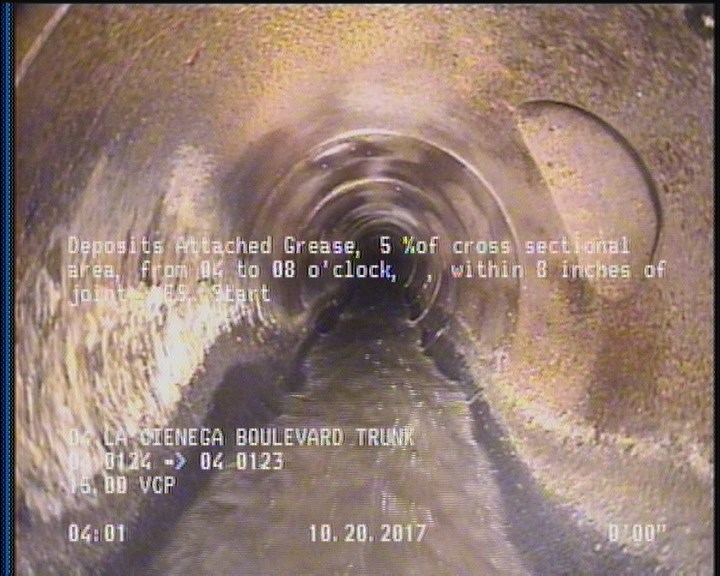 Deposits Attached Grease, 5 %of cross sectional area, from 04 to 08 o'clock, , within 8 inches of joint: YES, Start