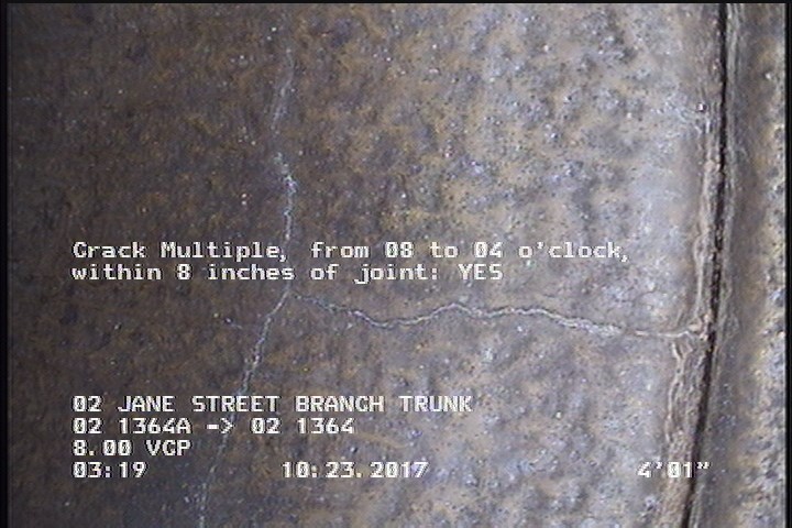 Crack Multiple, from 08 to 04 o'clock, within 8 inches of joint: YES