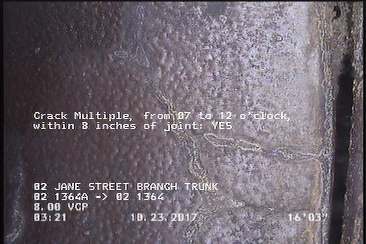 Crack Multiple, from 07 to 12 o'clock, within 8 inches of joint: YES