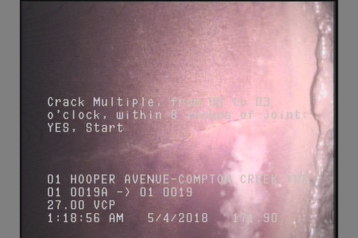 Crack Multiple, from 09 to 03 o'clock, within 8 inches of joint: YES, Start