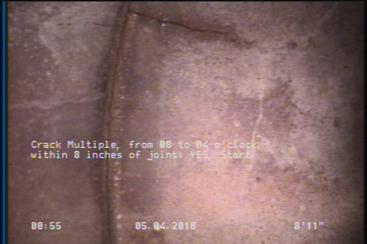 Crack Multiple, from 08 to 04 o'clock, within 8 inches of joint: YES, Start