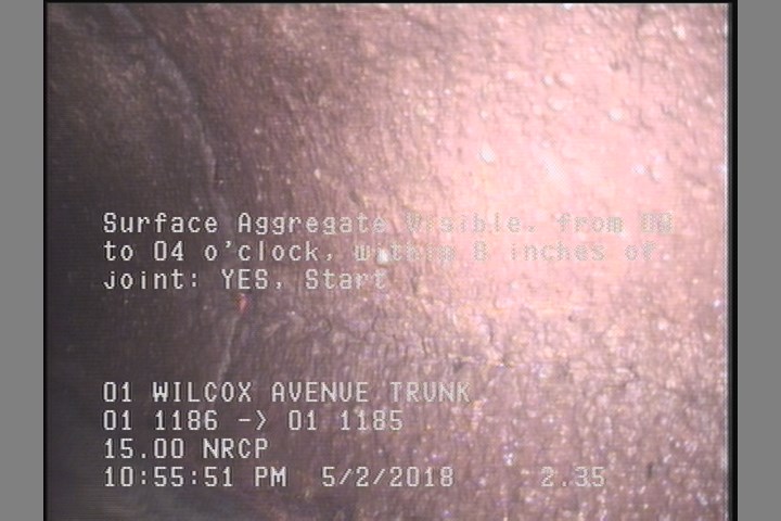 Surface Aggregate Visible, from 08 to 04 o'clock, within 8 inches of joint: YES, Start