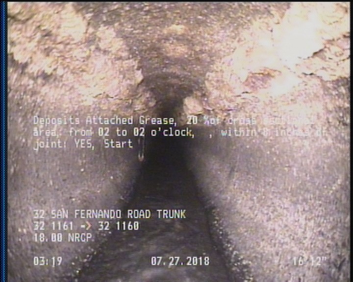 Deposits Attached Grease, 20 %of cross sectional area, from 02 to 02 o'clock, , within 8 inches of joint: YES, Start