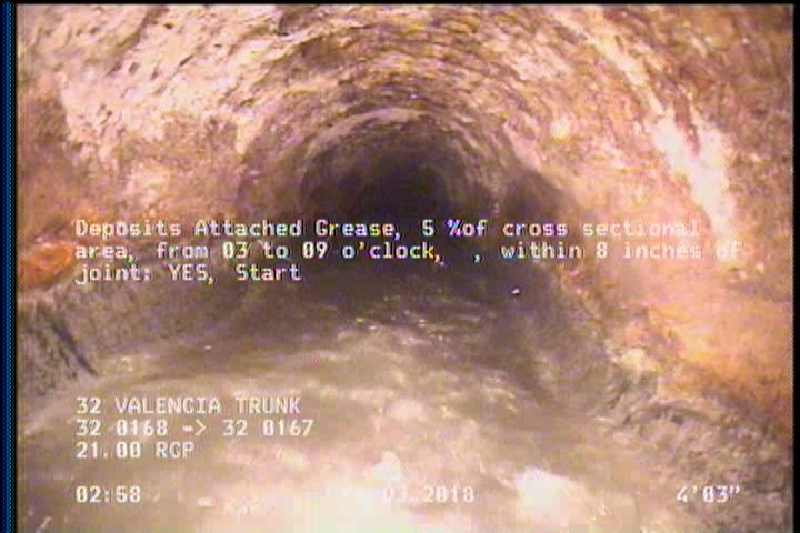 Deposits Attached Grease, 5 %of cross sectional area, from 03 to 09 o'clock, , within 8 inches of joint: YES, Start