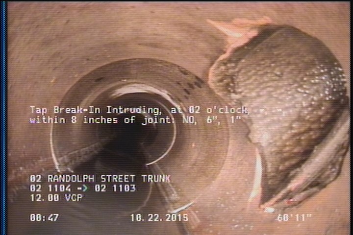 Tap Break-In Intruding, at 02 o'clock, -, -, within 8 inches of joint: NO, 6", 1"
