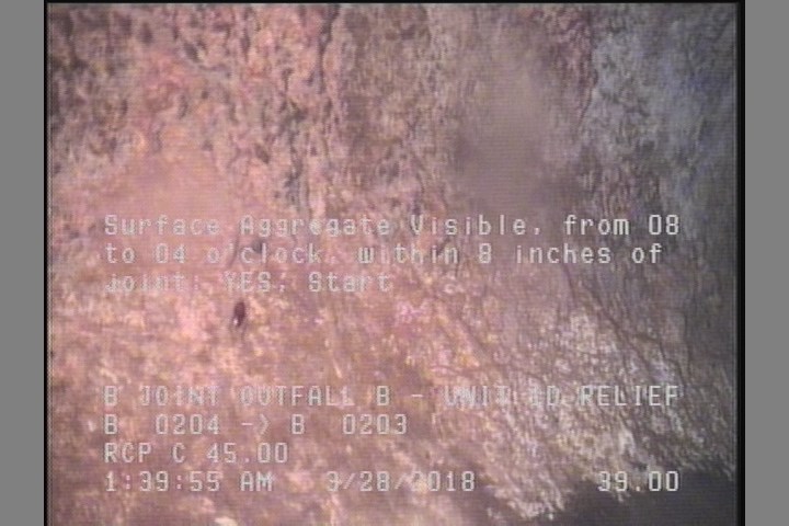 Surface Aggregate Projecting, from 08 to 04 o'clock, within 8 inches of joint: YES, Start