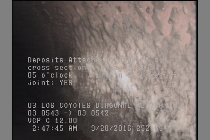 Deposits Attached Grease, 5 %of cross sectional area, from 07 to 05 o'clock, , within 8 inches of joint: YES, Start