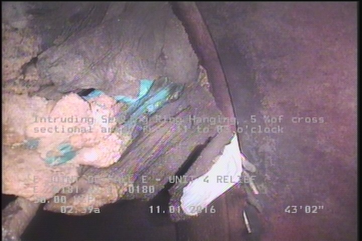 Deposits Attached Encrustation, 5 %of cross sectional area, from 10 to 02 o'clock, , within 8 inches of joint: YES, Start