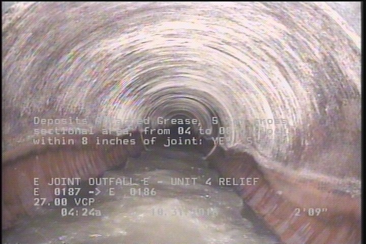 Deposits Attached Grease, 5 %of cross sectional area, from 04 to 08 o'clock, , within 8 inches of joint: YES, Start