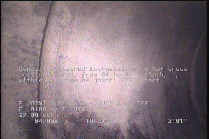 Deposits Attached Grease, 5 %of cross sectional area, from 03 to 09 o'clock, , within 8 inches of joint: YES, Start