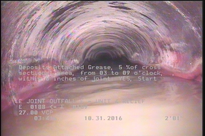 Deposits Attached Grease, 5 %of cross sectional area, from 03 to 09 o'clock, , within 8 inches of joint: YES, Start