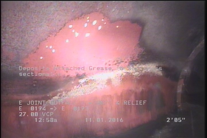 Deposits Attached Grease, 5 %of cross sectional area, from 03 to 09 o'clock, , within 8 inches of joint: YES, Start