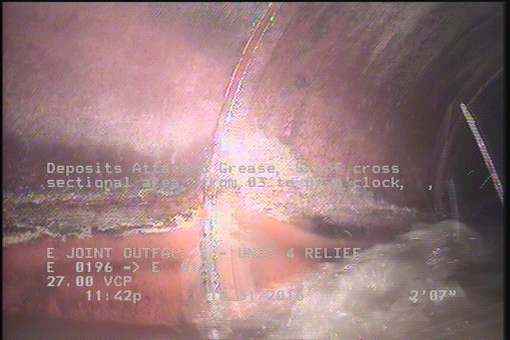 Deposits Attached Grease, 5 %of cross sectional area, from 03 to 09 o'clock, , within 8 inches of joint: YES, Start