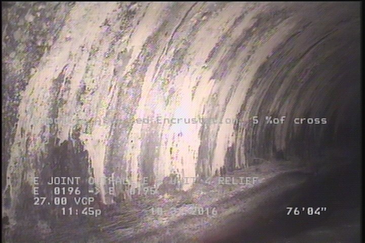 Deposits Attached Encrustation, 5 %of cross sectional area, from 09 to 03 o'clock, , within 8 inches of joint: YES, Start