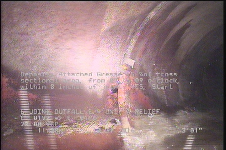 Deposits Attached Grease, 5 %of cross sectional area, from 03 to 09 o'clock, , within 8 inches of joint: YES, Start