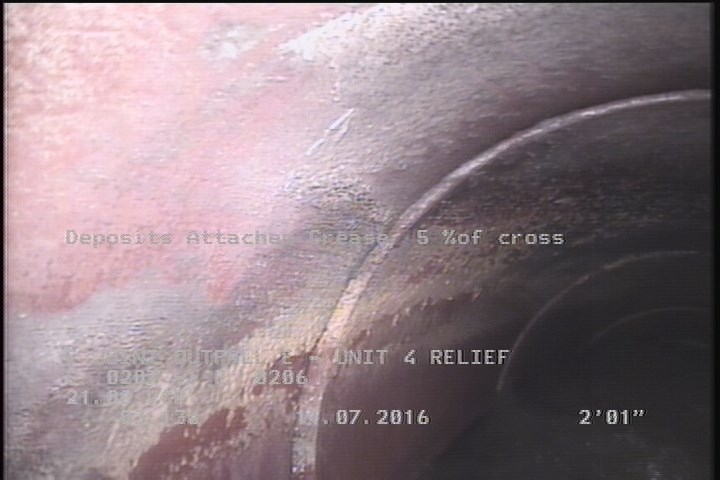Deposits Attached Grease, 5 %of cross sectional area, from 03 to 09 o'clock, , within 8 inches of joint: YES