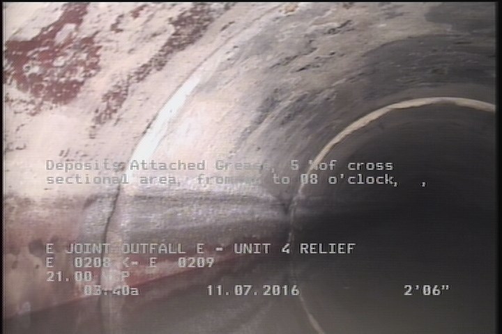 Deposits Attached Grease, 5 %of cross sectional area, from 04 to 08 o'clock, , within 8 inches of joint: YES, Start