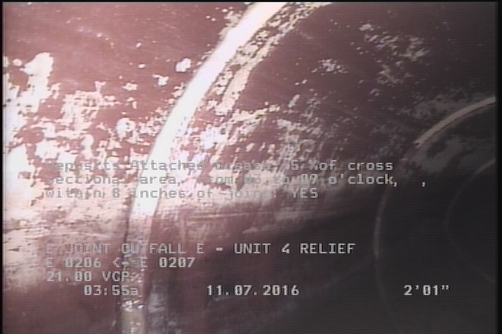Deposits Attached Grease, 5 %of cross sectional area, from 03 to 09 o'clock, , within 8 inches of joint: YES