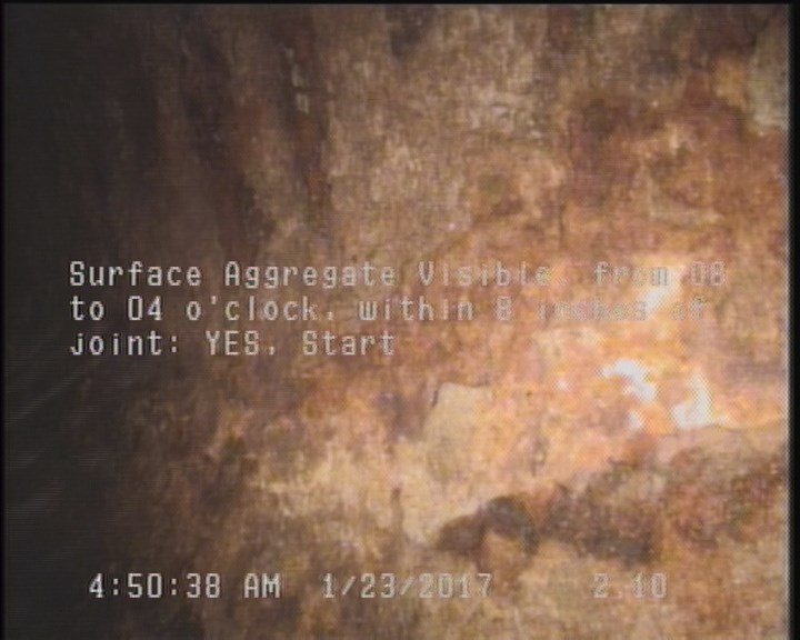 Surface Aggregate Visible, from 08 to 04 o'clock, within 8 inches of joint: YES, Start