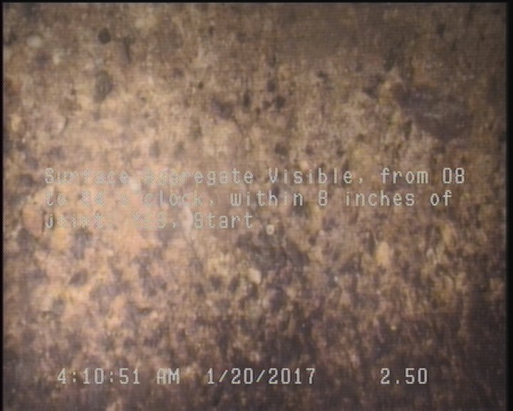 Surface Aggregate Visible, from 08 to 04 o'clock, within 8 inches of joint: YES, Start