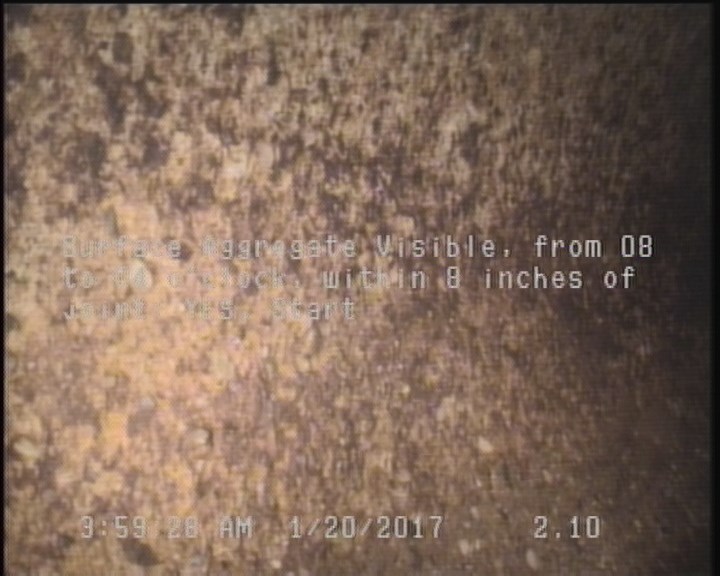 Surface Aggregate Visible, from 08 to 04 o'clock, within 8 inches of joint: YES, Start