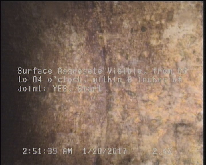 Surface Aggregate Visible, from 08 to 04 o'clock, within 8 inches of joint: YES, Start