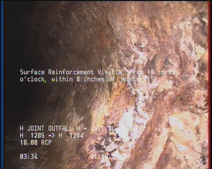 Surface Reinforcement Visible, from 10 to 02 o'clock, within 8 inches of joint: YES