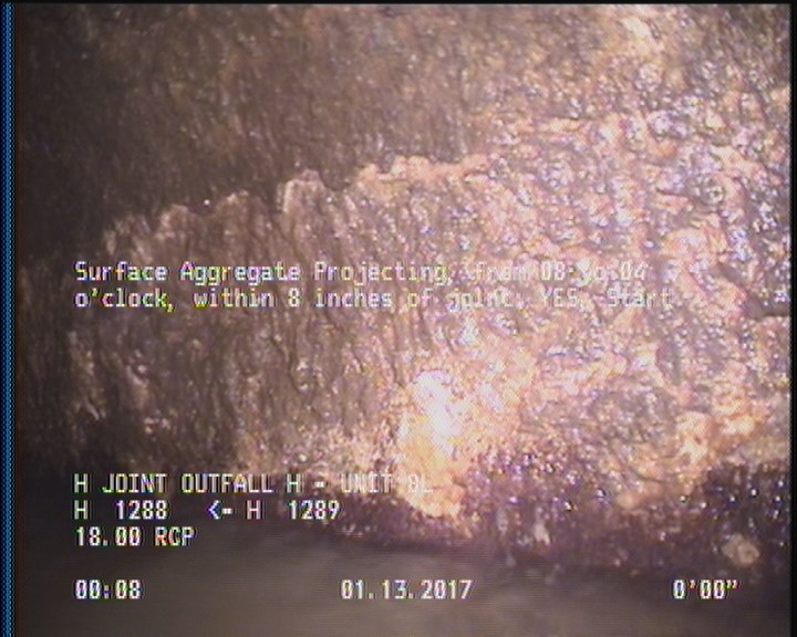 Surface Aggregate Projecting, from 08 to 04 o'clock, within 8 inches of joint: YES, Start
