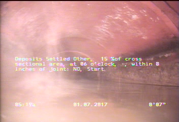 Deposits Settled Other, 15 %of cross sectional area, at 06 o'clock, , within 8 inches of joint: NO, Start