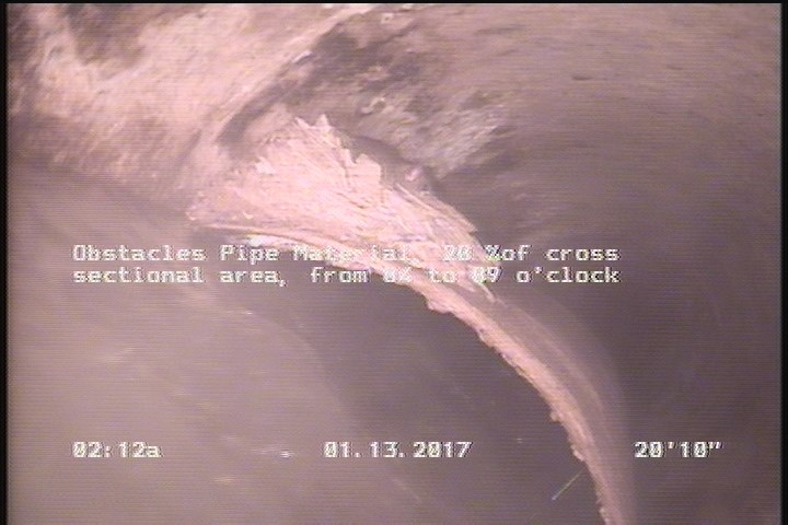 Obstacles Pipe Material, 20 %of cross sectional area, from 04 to 09 o'clock