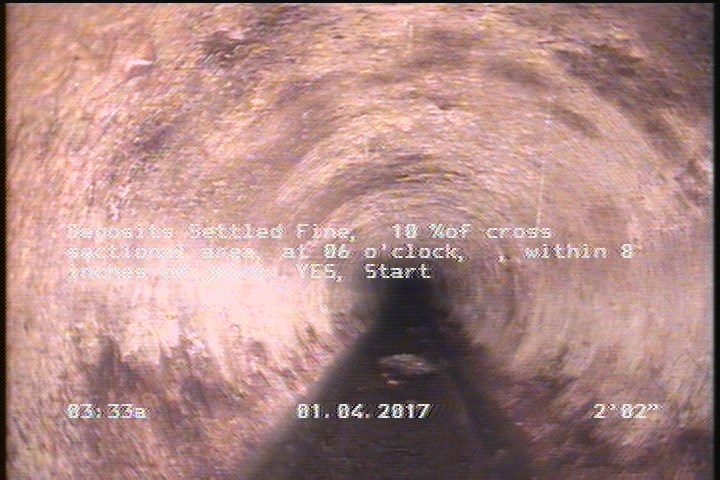 Deposits Settled Fine, 10 %of cross sectional area, at 06 o'clock, , within 8 inches of joint: YES, Start