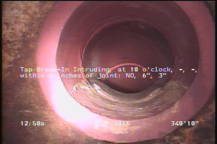 Tap Break-In Intruding, at 10 o'clock, -, -, within 8 inches of joint: NO, 6", 3"