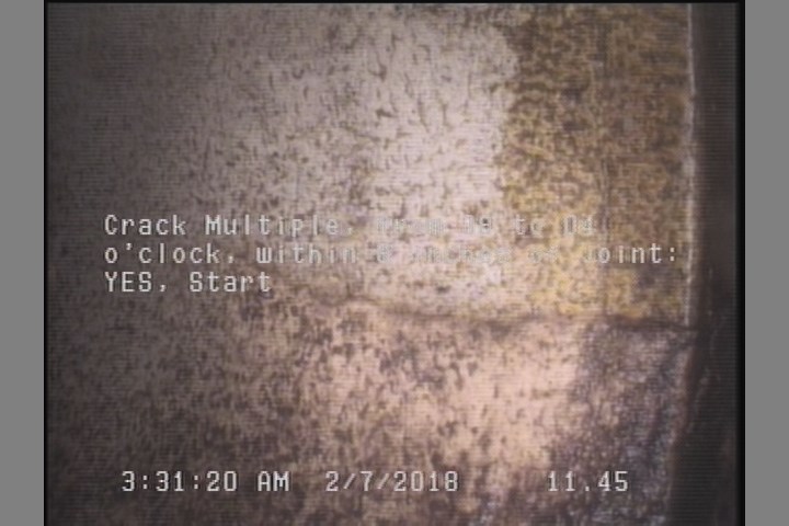 Crack Multiple, from 08 to 04 o'clock, within 8 inches of joint: YES, Start
