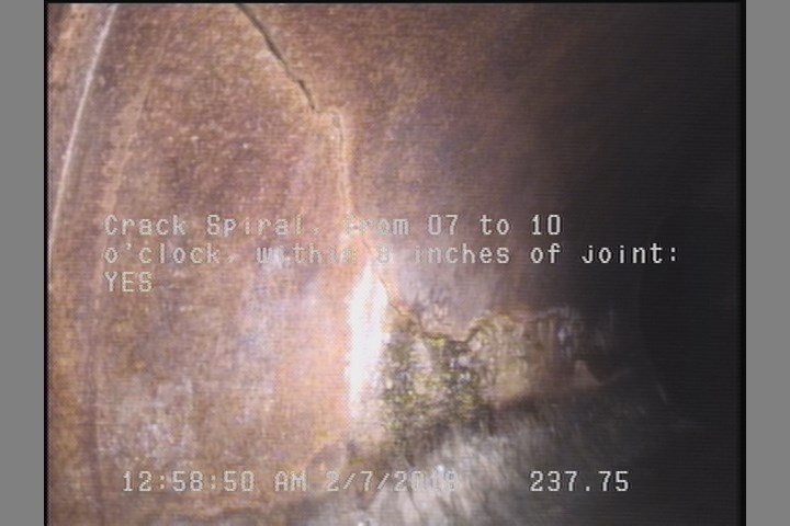 Crack Spiral, from 07 to 10 o'clock, within 8 inches of joint: YES