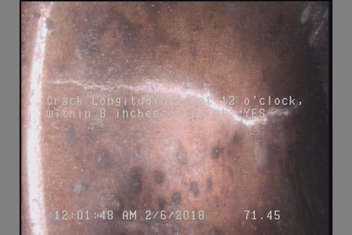Crack Longitudinal, at 12 o'clock, within 8 inches of joint: YES