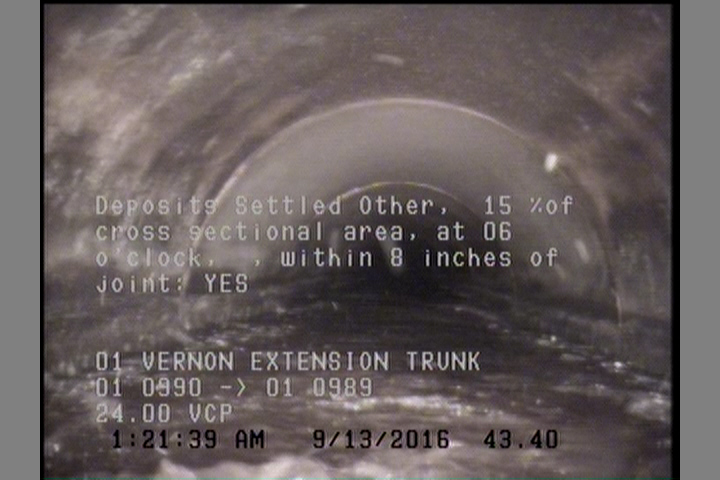 Deposits Settled Other, 15 %of cross sectional area, at 06 o'clock, , within 8 inches of joint: YES