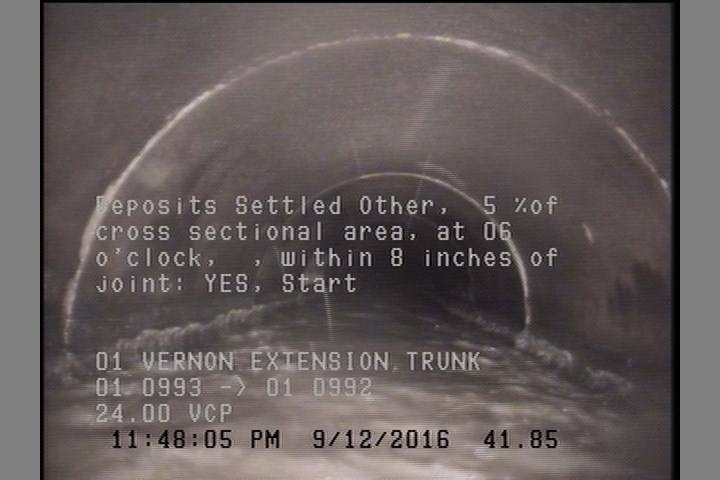 Deposits Settled Other, 5 %of cross sectional area, at 06 o'clock, , within 8 inches of joint: YES, Start