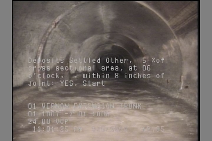 Deposits Settled Other, 5 %of cross sectional area, at 06 o'clock, , within 8 inches of joint: YES, Start