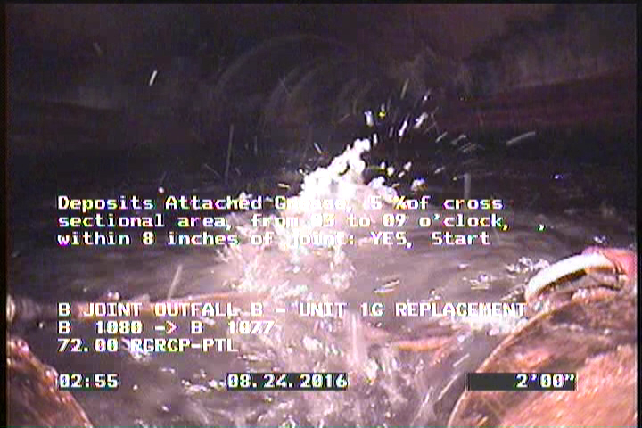 Deposits Attached Grease, 5 %of cross sectional area, from 03 to 09 o'clock, , within 8 inches of joint: YES, Start