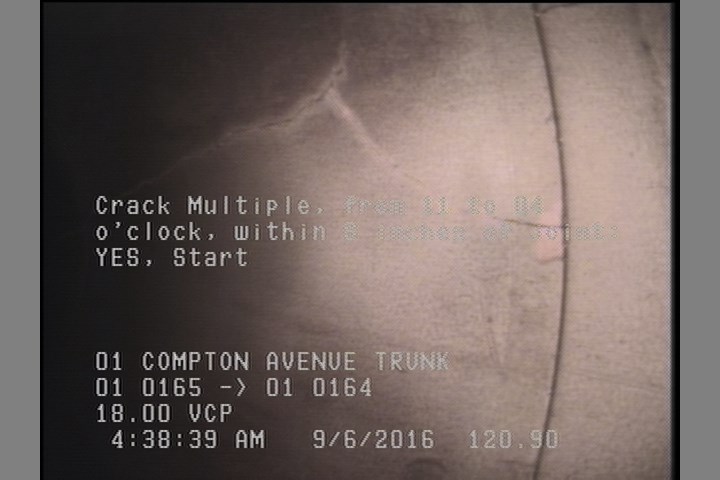 Crack Multiple, from 11 to 04 o'clock, within 8 inches of joint: YES, Start