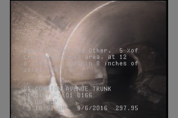 Deposits Settled Other, 5 %of cross sectional area, at 12 o'clock, , within 8 inches of joint: NO