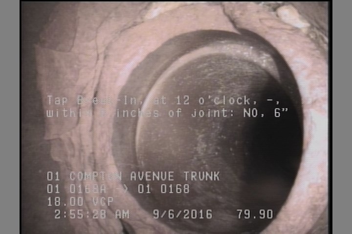 Tap Break-In, at 12 o'clock, -, within 8 inches of joint: NO, 6"