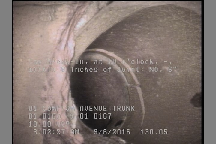 Tap Break-In, at 10 o'clock, -, within 8 inches of joint: NO, 6"