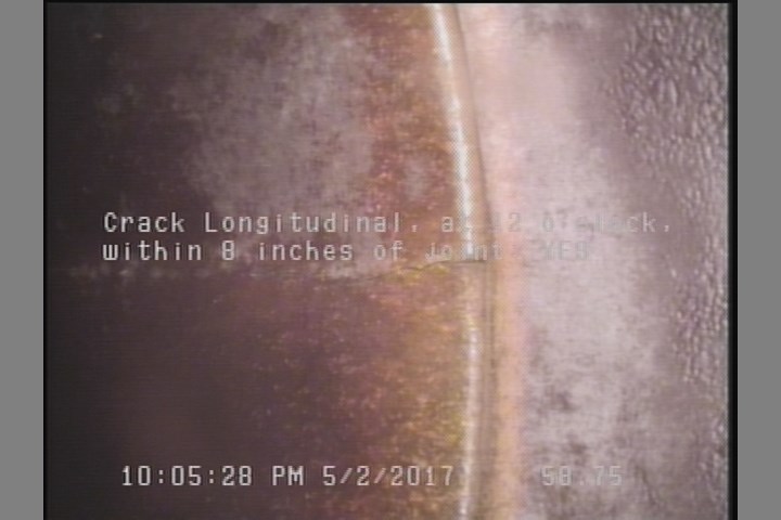 Crack Longitudinal, at 12 o'clock, within 8 inches of joint: YES