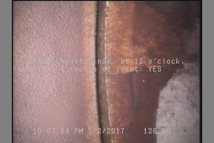 Crack Longitudinal, at 12 o'clock, within 8 inches of joint: YES