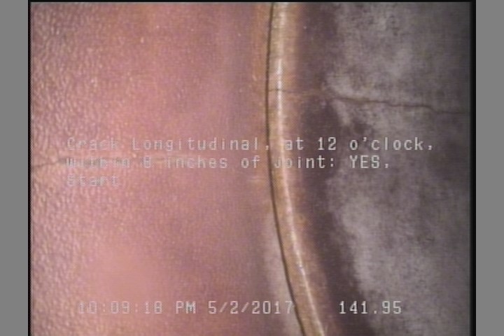 Crack Longitudinal, at 12 o'clock, within 8 inches of joint: YES, Start