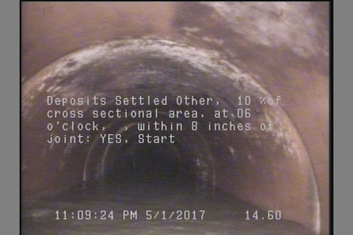Deposits Settled Other, 10 %of cross sectional area, at 06 o'clock, , within 8 inches of joint: YES, Start