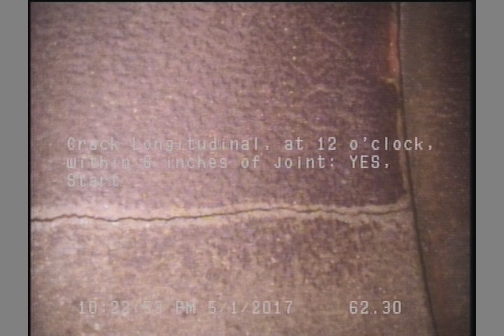 Crack Longitudinal, at 12 o'clock, within 8 inches of joint: YES, Start